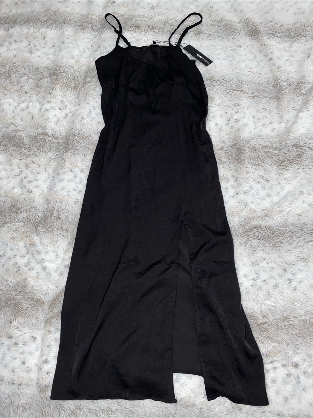 Fashion Nova Black Slip Maxi Dress with Side Slit